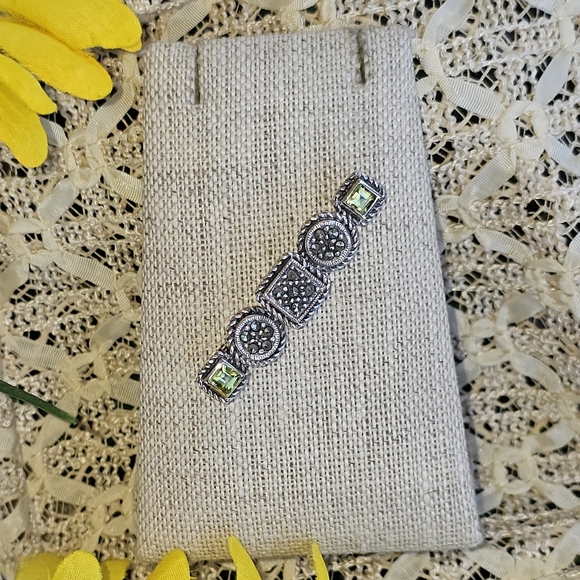 925 silver, peridot & hematite long brooch - Picture 5 of 5